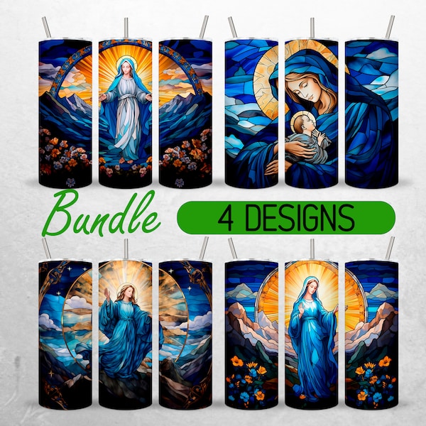 Virgin Mary  Tumbler Wrap  Stained Glass Religious Tumbler PNG Christian Tumbler Design +18 FREE 20oz Skinny Tumbler Sublimation Designs