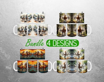 Wild Horse Mug Wrap PNG Country Western 11oz and 15oz Mug Sublimation Design Mustang Cowboy Mug Wrap Designs Full Mug Wrap Bundle Cup PNG