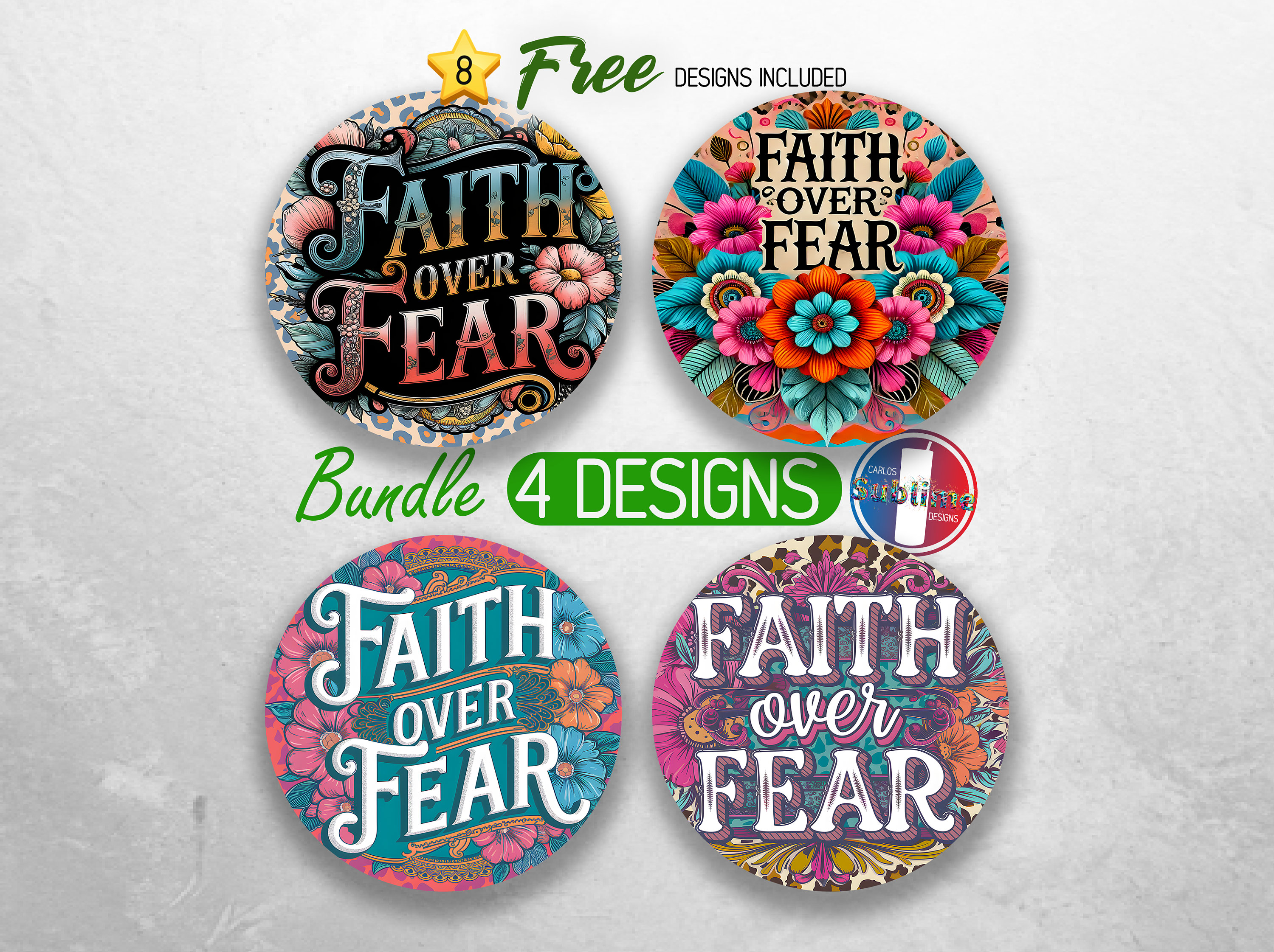 Faith Over Fear Car Coaster PNG Bundle Christian Coaster Png ...
