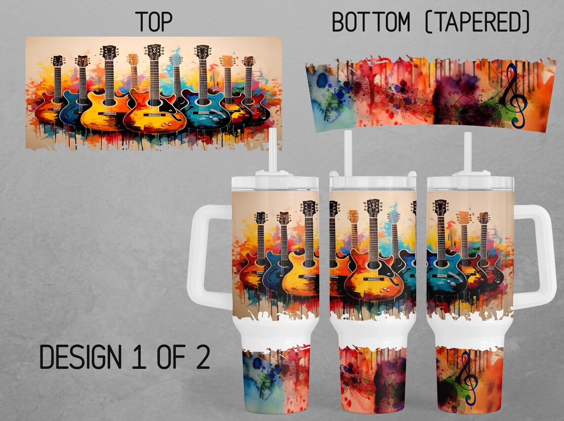 40oz Watercolor Guitar Tumbler Wrap 40oz Band Electric Guitar Tumbler ...
