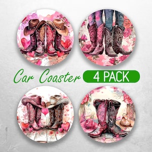 Cowboy Cowgirl Boots Car Coaster PNG Country Couple Car Coaster Sublimation Designs Western Hat Car Coaster Designs Car Coasters Bundle