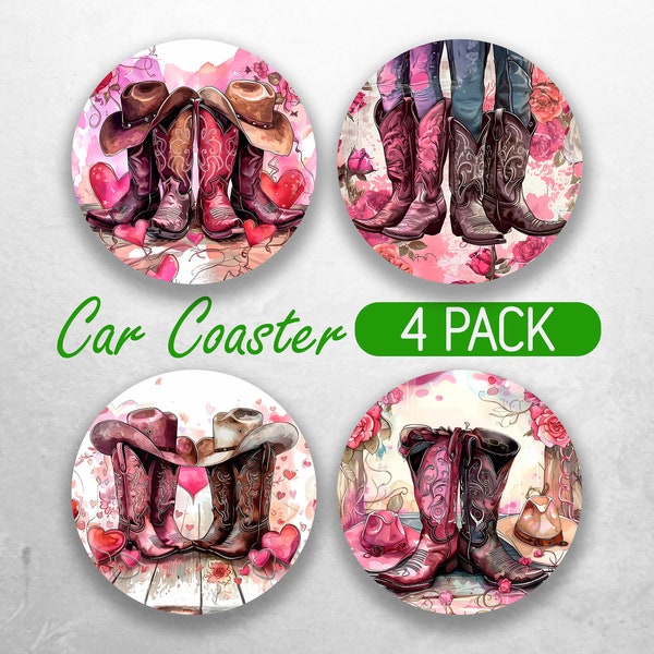 Cowboy Cowgirl Boots Car Coaster PNG Country Couple Car Coaster Sublimation Designs Western Hat Car Coaster Designs Car Coasters Bundle
