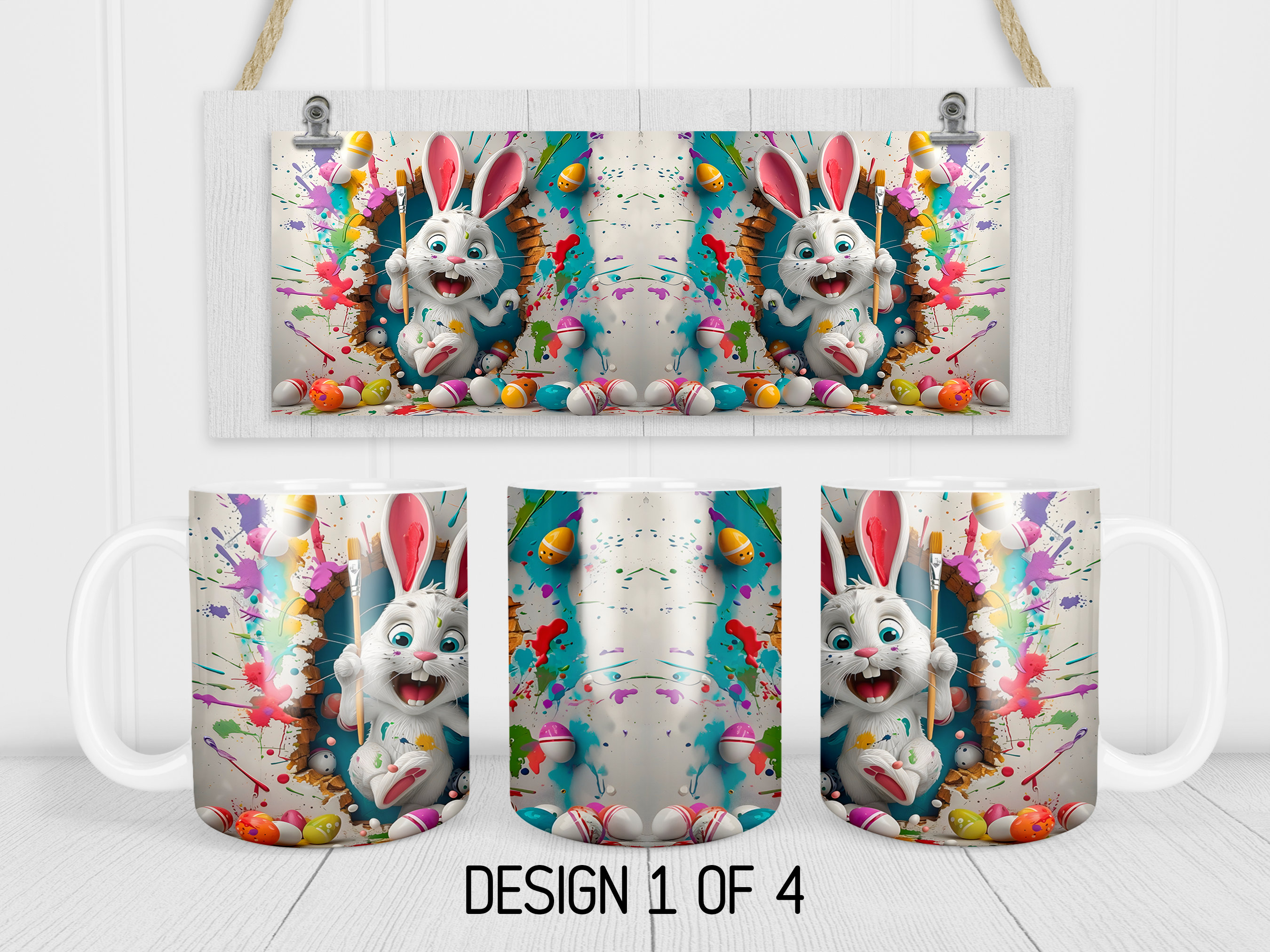 3D Easter Bunny Mug Wrap PNG Colorful Easter Egg 11oz and 15oz Mug ...