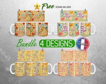 Embroidery Daily Affirmation Mug Wrap Bundle Positive Affirmation Mug PNG Design Self Love Inspirational Full Mug Wrap | Mug Sublimation