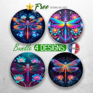 Mystical Dragonfly Car Coaster PNG Bundle Vibrant Floral Coaster Png Sublimation Dragonflies Round Coasters PNG Fantasy Coasters Designs