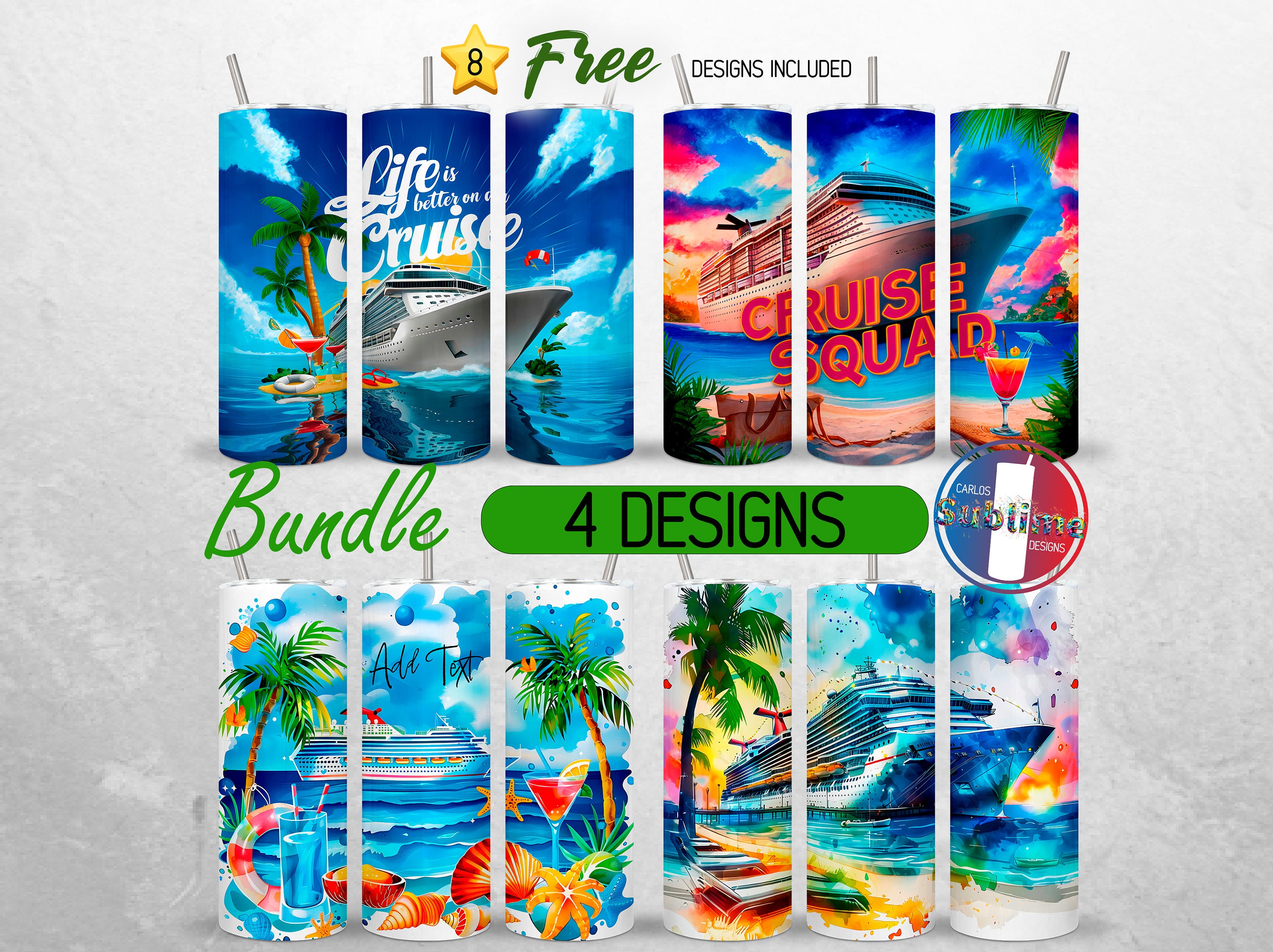 Summer Cruise Tumbler Wrap Bundle Cruise Ship 20oz Tumbler PNG Vacations Travel Tumbler Design 20oz Skinny Tumbler Sublimation PNG
