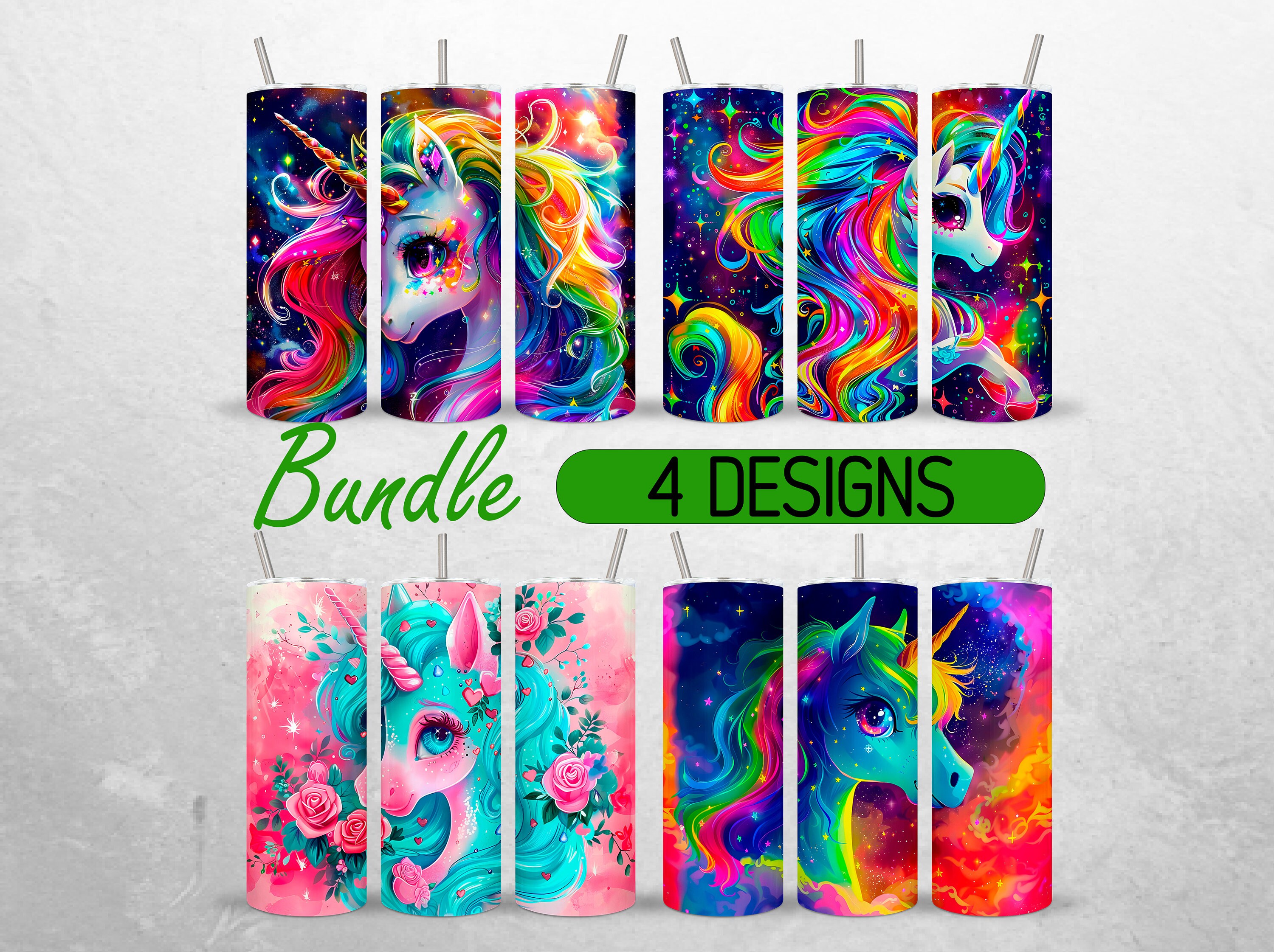 Seamless Unicorn Tumbler Wrap Bundle Colorful Rainbow Unicorn Tumbler ...