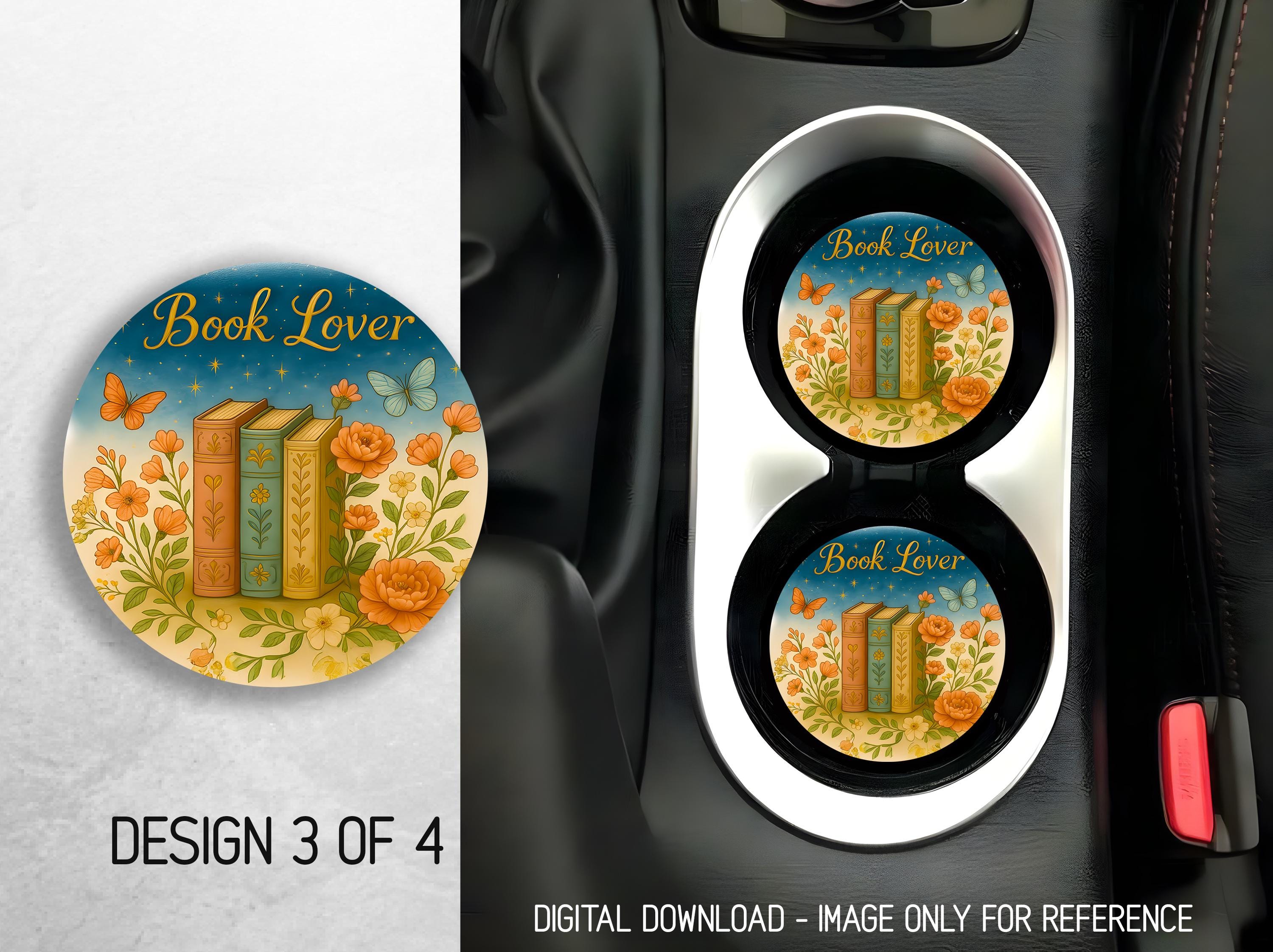 Book Lover Car Coaster PNG Bundle Bookish Reading Coaster Sublimation ...
