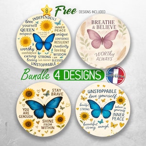 Woman Inspirational Car Coaster PNG Bundle Positive Affirmation Car Coaster Sublimation Designs Motivational Self Love Car Coaster Designs