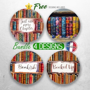 Book Lover Car Coaster PNG Bundle Reading Bookish Coaster Png Sublimation Old Books Librarian Round Coasters PNG Designs Sublimation