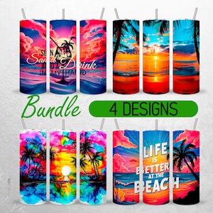 Seamless Beach Tumbler Wrap Bundle Vacation Summer 20oz Tumbler PNG Sunset Ocean Tumbler Design +18 FREE 20oz Skinny Tumbler Sublimation PNG