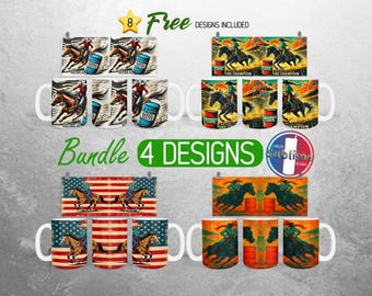 Western Cowgirl Rodeo Mug Wrap Bundle American Barrel Racer Mug PNG Design Rustic Horse Woman Full Mug Wrap | 11oz and 15oz Mug Sublimation