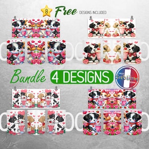 Valentines Day Puppy Mug Wrap Bundle Valentines Day Mug PNG Design Cute Dog Full Mug Wrap | 11oz and 15oz Mug Sublimation