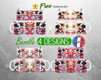 Valentines Day Puppy Mug Wrap Bundle Valentines Day Mug PNG Design Cute Dog Full Mug Wrap | 11oz and 15oz Mug Sublimation