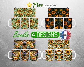 Sunflower and Butterfly Mug Wrap Bundle Spring Flowers Mug PNG Design Butterflies Full Mug Wrap |11oz and 15oz Mug Sublimation