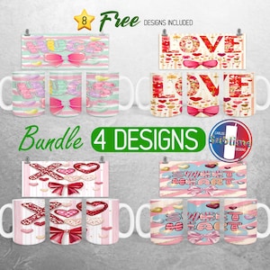 Valentinstag Liebe Mug Wrap Bundle Valentinsbecher PNG Design Valentine Bow Herzen Voll Becher Wrap für 11 Unze und 15 Unze | Sublimationsdesigns