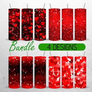 Seamless Valentine Hearts Tumbler Wrap Valentines Day Tumbler PNG Love Glitter Tumbler Design +18 FREE 20oz Skinny Tumbler Sublimation PNG