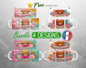 Highland Cow Mug Wrap Bundle Funny Sarcastic Mug PNG Design Fun Quote Women Full Mug Wrap | 11oz and 15oz Mug Sublimation