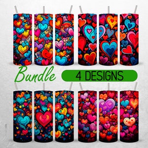 Valentine&#39;s Day Tumbler Wrap Valentine Heart Tumbler PNG Colorful Valentine Tumbler Design Bundle +18 FREE 20oz Skinny Tumbler Sublimation