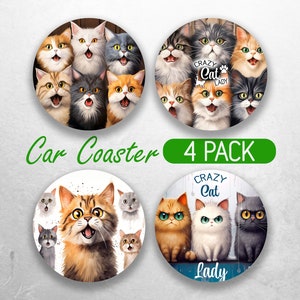 Crazy Cat Lady Car Coaster PNG Funny Cat Car Coaster Sublimation Designs Cute Kitten Car Coaster Designs Car Coasters Bundle