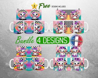Highland Cow Mug Wrap Bundle Cute Baby Cow Mug PNG Design Western Rainbow Full Mug Wrap | 11oz and 15oz Mug Sublimation