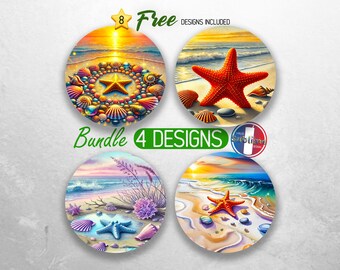 Seashore Car Coaster PNG Bundle Beach Summer Ocean Coaster Sublimation Designs Tropical Starfish Car Coaster Designs