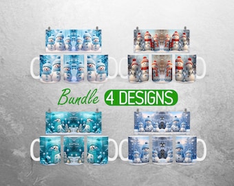 3D Christmas Snowman Mug Wrap PNG Cute Snowman 11oz and 15oz Mug Sublimation Design Snow Winter Mug Wrap Designs Full Mug Wrap Bundle Cup