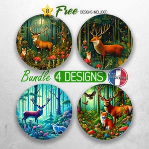 Forest Animals Car Coaster PNG Bundle Owl Deer Fox Coaster Png Sublimation Woodland Creatures Round Coasters Nature PNG Designs