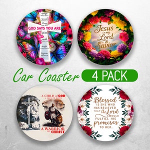 Faith Christian Car Coaster PNG Bible Verse Car Coaster Sublimation Designs Jesus Religious Car Coaster Designs Car Coasters Bundle