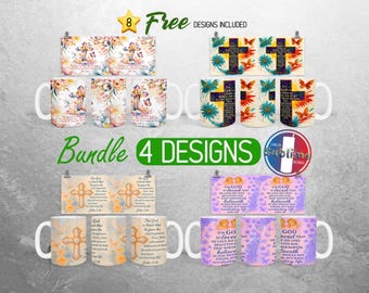 Bible Verse Mug Wrap Bundle Christian Faith John 3:16 Mug PNG Design God Religious Full Mug Wrap |11oz and 15oz Mug Sublimation