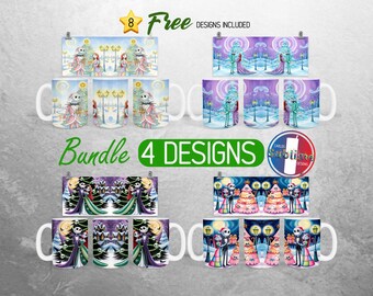 Gruselige Weihnachtspaar-Becher-Verpackungs-Bundle Gothic Urlaub Becher PNG-Design-Albtraum Volle Becher-Verpackung | 11 Unzen und 15 Unzen Becher Sublimation