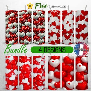 Seamless 3D Valentines Day Hearts Tumbler Wrap 20oz Bundle Valentine Hearts Tumbler PNG 20oz Love Cupid Tumbler Design 20oz | Sublimation