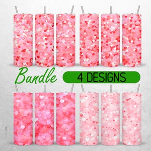 Seamless Valentine Hearts Tumbler Wrap Valentines Day Tumbler PNG Love Glitter Tumbler Design +18 FREE 20oz Skinny Tumbler Sublimation PNG