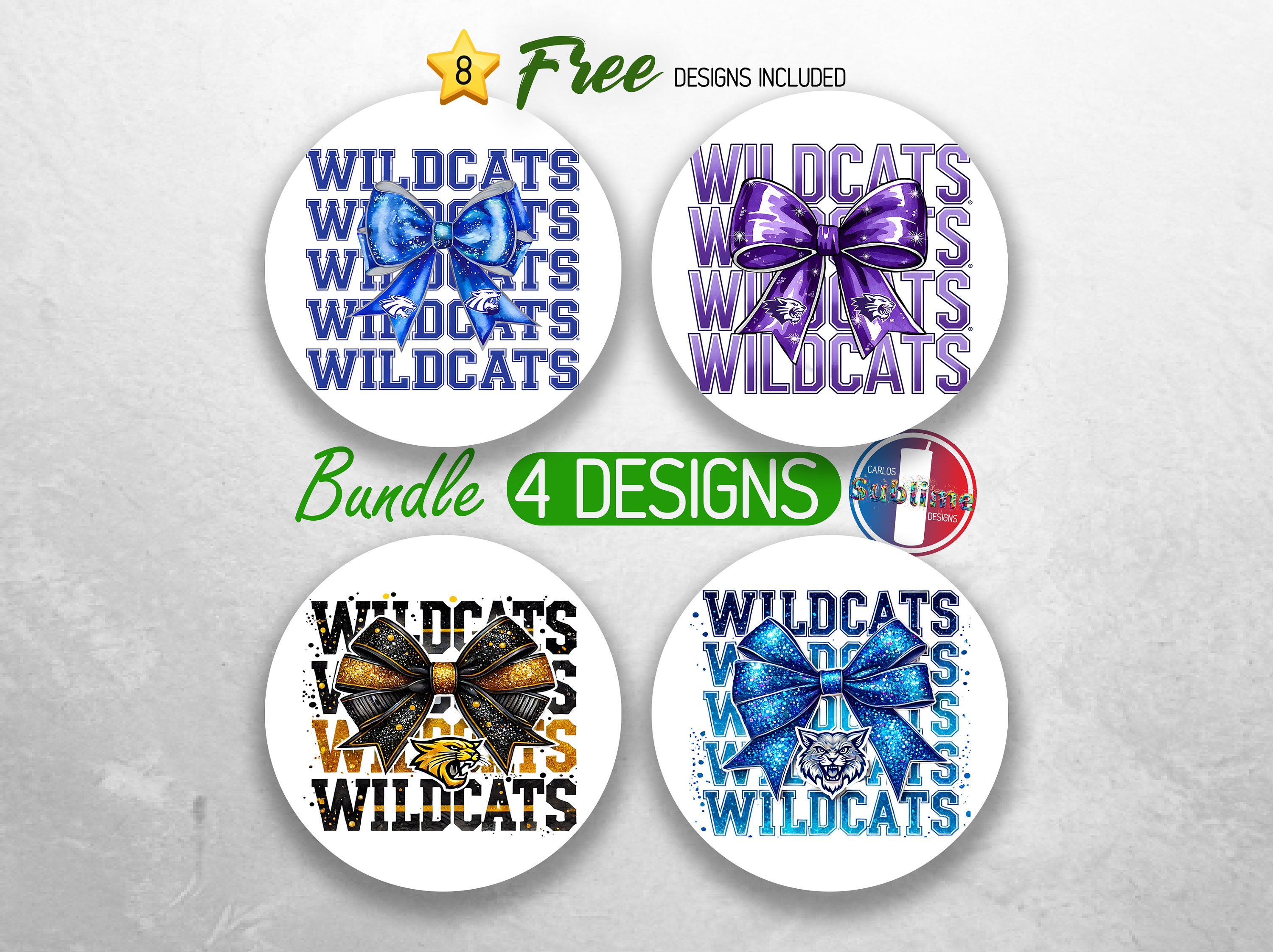 Wildcats School Team Car Coaster PNG Bundle Mascot Blue Team Football Coaster Png Sublimation Cheer Mom Round Coasters PNG Designs
