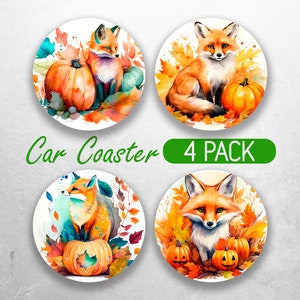 Fall Fox Car Coaster PNG  Autumn Fall Car Coaster Sublimation Designs Watercolor Fox  Car Coaster Bundle Car Coaster Designs