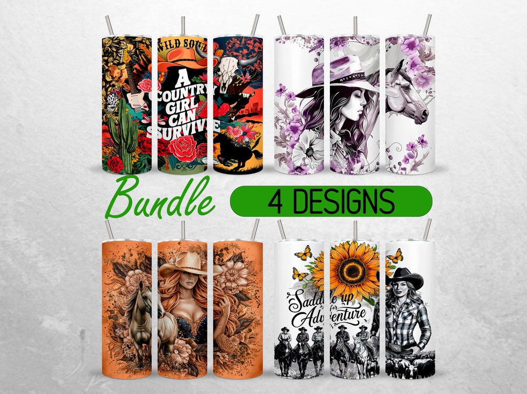 Women Western Tumbler Wrap Bundle Country Girl 20oz Tumbler PNG Cowgirl ...