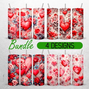 Seamless Floral Valentine Tumbler Wrap Valentines Day Tumbler PNG Love Hearts Tumbler Design +18 FREE 20oz Skinny Tumbler Sublimation PNG