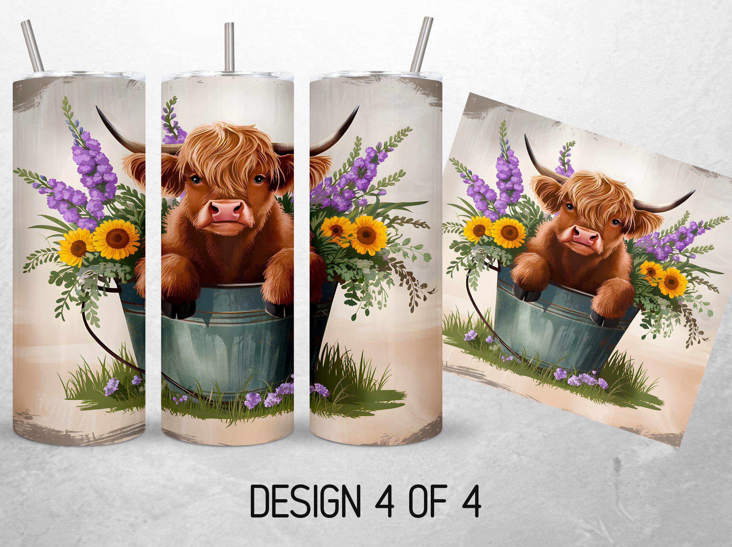 Baby Highland Cow Tumbler Wrap 20oz Bundle Purple Sunflower Tumbler PNG ...