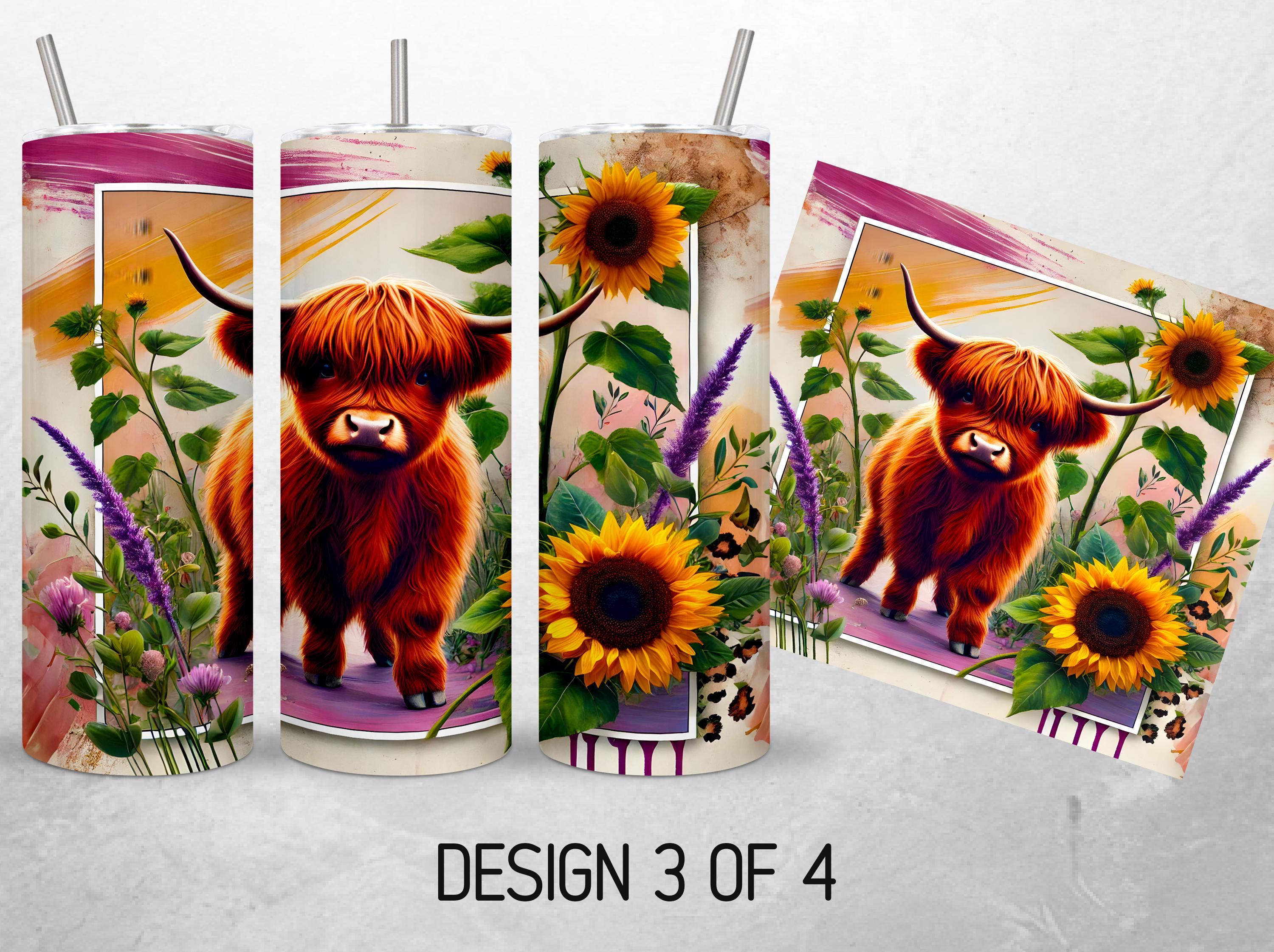 Baby Highland Cow Tumbler Wrap 20oz Bundle Purple Sunflower Tumbler PNG ...