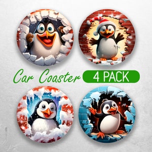 Christmas Car Coaster PNG 3D Penguin Car Coaster Sublimation Designs  Break ThroughCar Coaster Bundle Car Coaster Designs