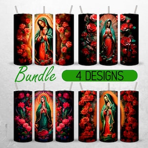 Virgen de Guadalupe 20 oz Skinny Tumbler Sublimation Design, Instant Digital Download PNG, Lady of Guadalupe, Straight Tumbler Wrap, 300 dpi