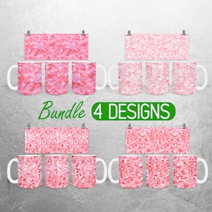 Valentine Hearts Mug Wrap PNG Valentines Day 11oz and 15oz Mug Sublimation Design Love Glitter Mug Wrap Designs Full Mug Wrap Bundle Cup PNG
