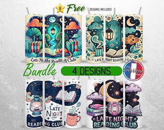 Late Night Reading Club Tumbler Wrap 20oz Bundle Book Lover Tumbler PNG 20oz Bookish Bookworm Seamless Sublimation Design