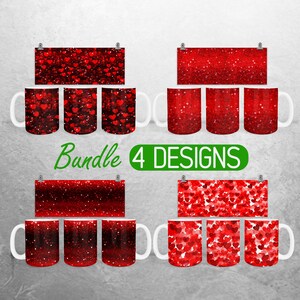 Valentine Hearts Mug Wrap PNG Valentines Day 11oz and 15oz Mug Sublimation Design Love Glitter Mug Wrap Designs Full Mug Wrap Bundle Cup PNG