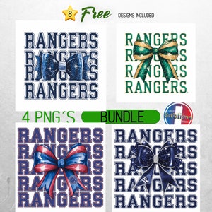 Rangers Schulteam Maskottchen Bogen Shirt PNG, Blauer und Weißer Team Fußball, Beifall, Schulgeist, Spieltag, Sport Mom Shirt Sublimations Design