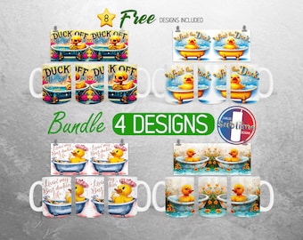Rubber Duck Mug Wrap PNG Bundle Sassy Funny Duck 11oz and 15oz Mug Sublimation Design Cute Trendy Duck Mug Wrap Designs Full Mug Wrap