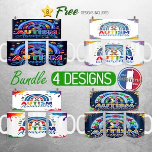 Regenboog autisme mok wrap bundel autisme bewustzijn mok png-ontwerp autisme moeder volledige mokomslag | Sublimatie mok van 11 oz en 15 oz