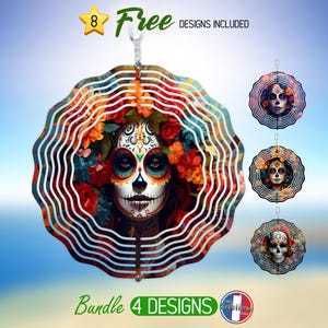 3D Sugar Skull Wind Spinner PNG Designs Catrina Mexicana Windspinner PNG Sublimation Mexico Wind Spinner Sublimation Designs PNG