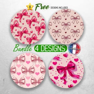 Coquette Bow Car Coaster PNG Bundle Corações Coquette Car Coaster Sublimação Designs Pink Girly Girl Car Coaster Designs