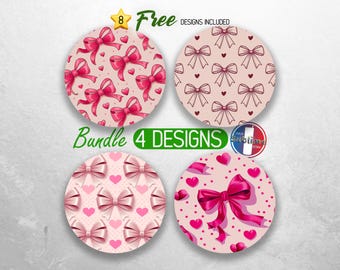 Coquette Bow Car Coaster PNG Bundle Hearts Coquette Car Coaster Sublimation Designs Pink Girly Girl Car Coaster Designs
